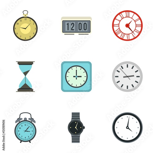 Kinds of watches icons set. Flat illustration of 9 kinds of watches vector icons for web