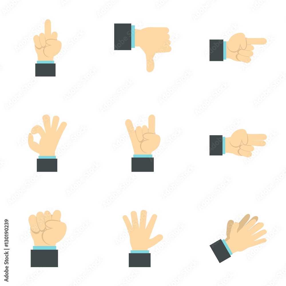 Communication gestures icons set. Flat illustration of 9 communication gestures vector icons for web Communication gestures icons set. Flat illustration of 9 communication gestures vector icons for web