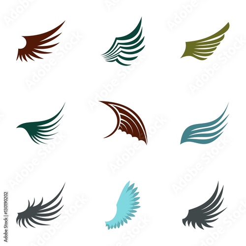Different wings icons set. Flat illustration of 9 different wings vector icons for web