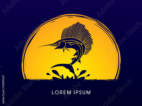 Sailfish Jumping, designed on moonlight background graphic vector.