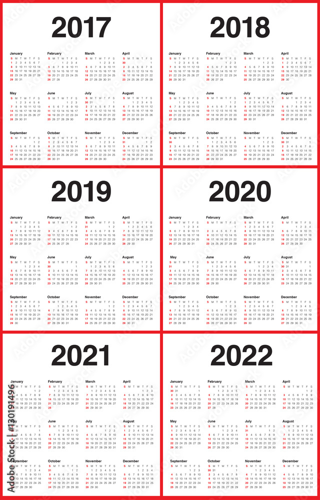 Simple Calendar Template For 17 To 22 Stock Vector Adobe Stock