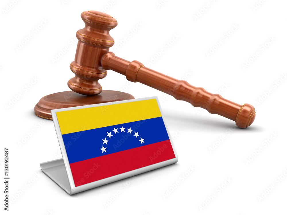 3d wooden mallet and Venezuela flag. Image with clipping path