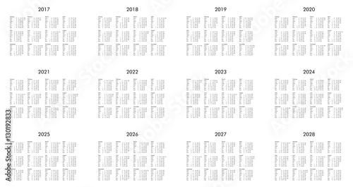 Photography Year 2017 to 2028 calendar