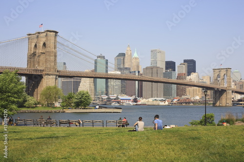 Manhattan and the Brooklyn Bridge from Empire-Fulton Ferry State Park, New York photo