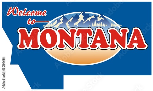 USA state Montana sign. Mountain. River. Gold.