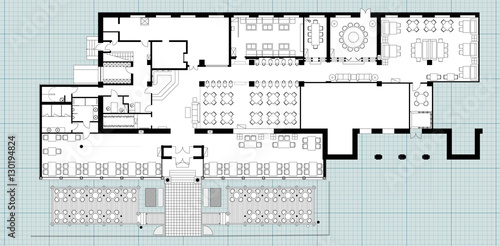 Standard cafe furniture symbols on floor plans