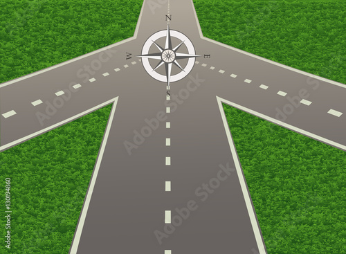 Road junction  with a compass