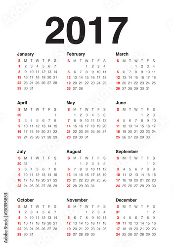Year 2017 Calendar vector design template
