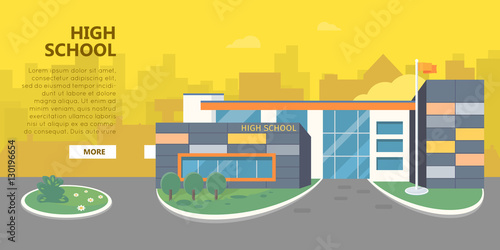 High School Building Vector in Flat Style Design