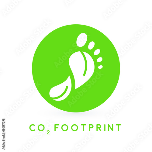 Reduce carbon CO2 footprint concept with green foot print leaves circle icon. Vector illustration.