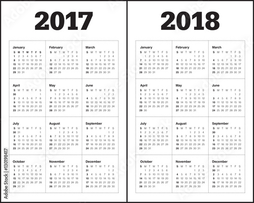 Simple Calendar template for 2017 and 2018