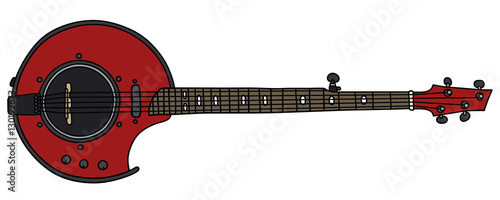 Hand drawing of a modern red electric five strings banjo