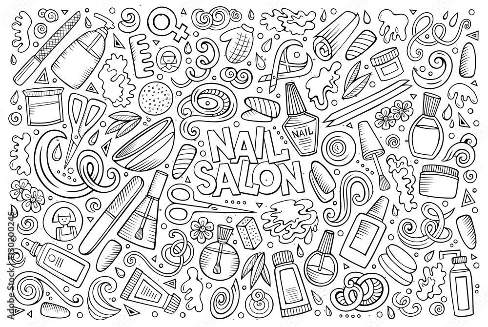 Vector cartoon set of Nail salon theme objects Vector cartoon set of Nail salon theme objects