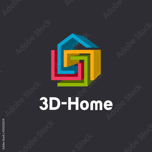 3d home logo template, 3d abstract geometric home symbol, house shape, building company logotype