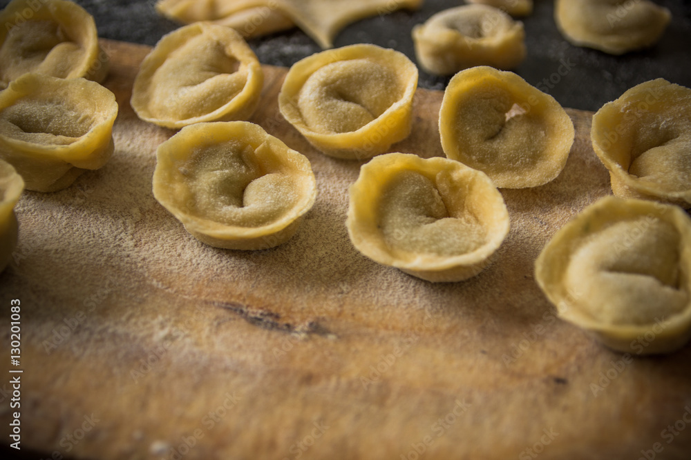 Homemade pasta tortellini from real semolina flour from Italy