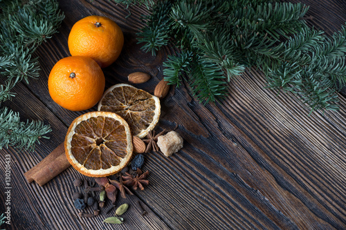 Tangerines and decorations for the holiday table