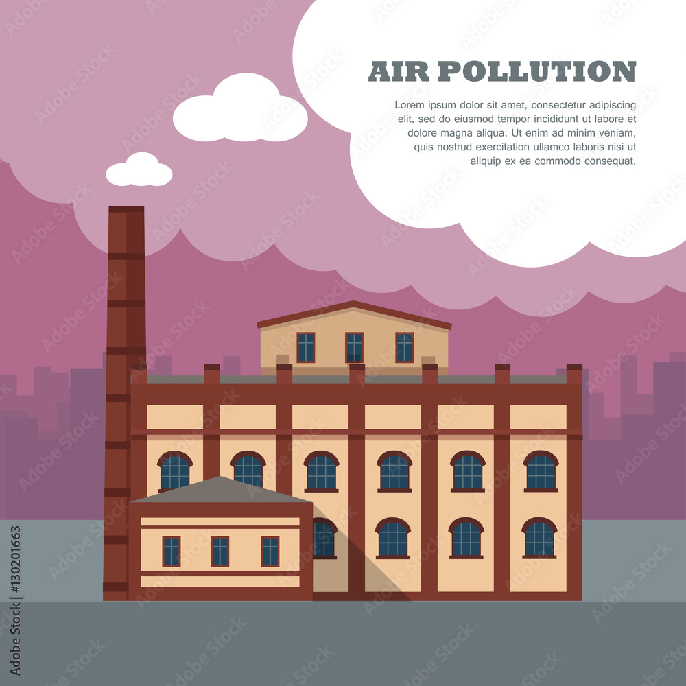Air Pollution Banner. Factory with Smog Pipes Air Pollution Banner. Factory with Smog Pipes
