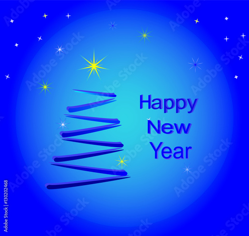 unusual Christmas tree and star on a blue background with new year