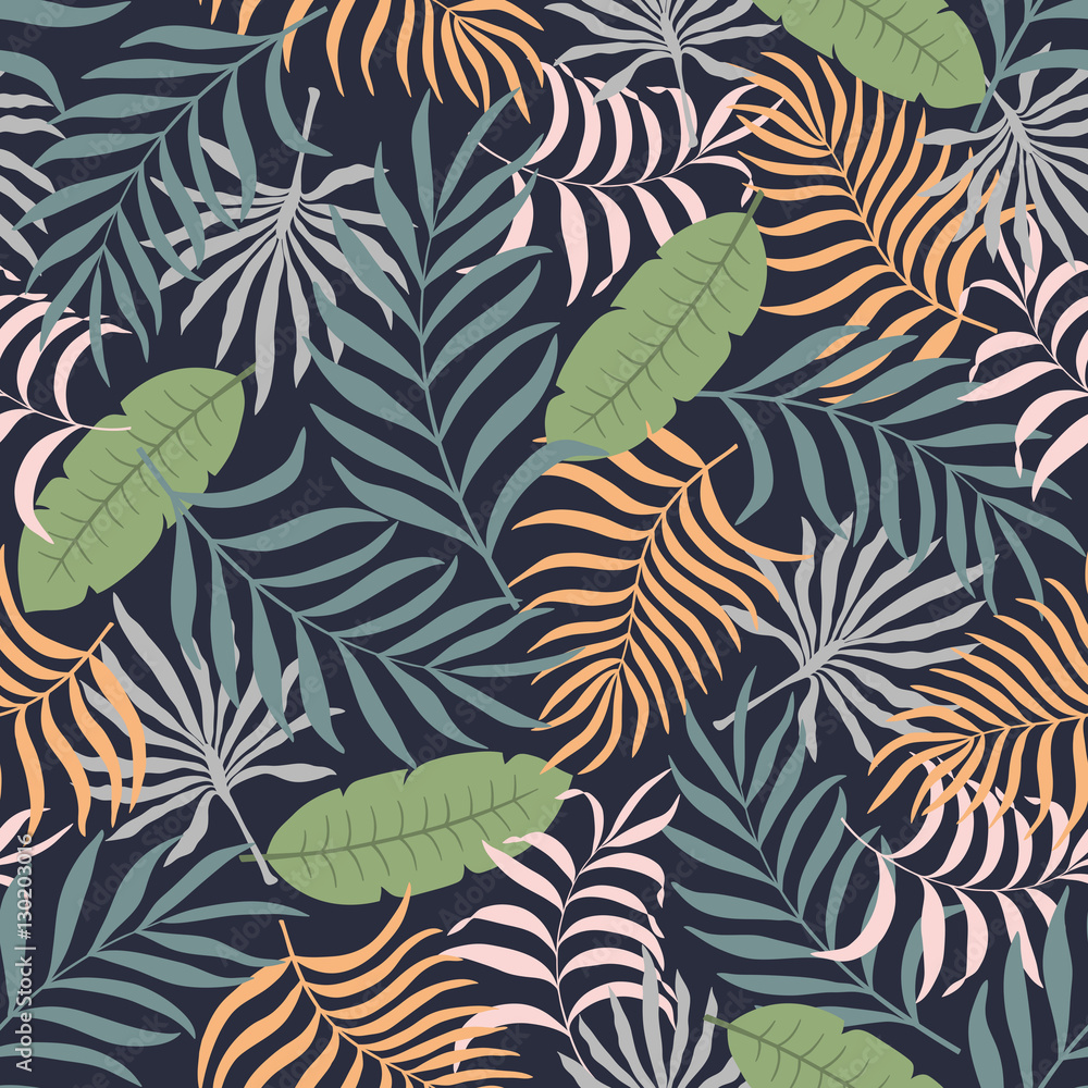 Tropical background with palm leaves. Seamless floral pattern Tropical background with palm leaves. Seamless floral pattern
