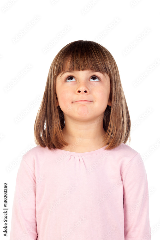 Pensive small girl with pink t-shirt Pensive small girl with pink t-shirt