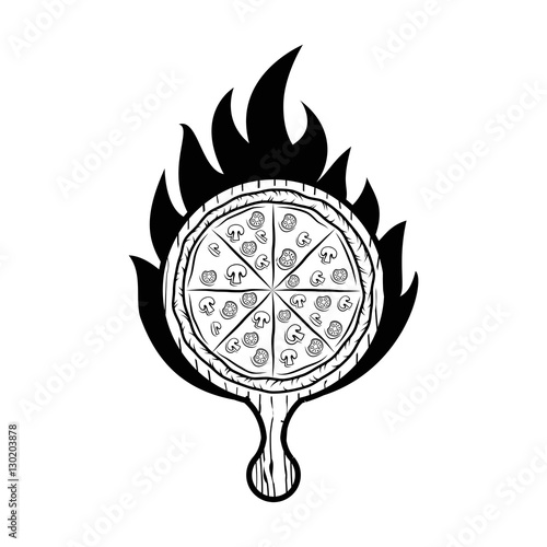 Pizza wooden peel label. Vector Illustration Isolated On White