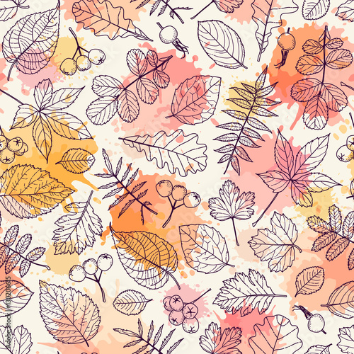 Seamless pattern with plants. Sketch. Freehand drawing
