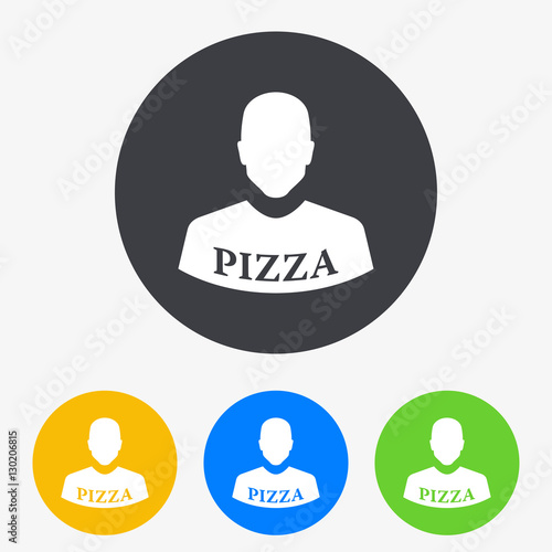 Icono plano silueta hombre con camiseta pizza en circulo varios colores