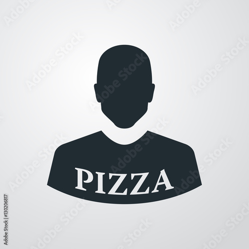 Icono plano silueta hombre con camiseta pizza en fondo degradado