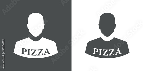 Icono plano silueta hombre con camiseta pizza gris y blanco