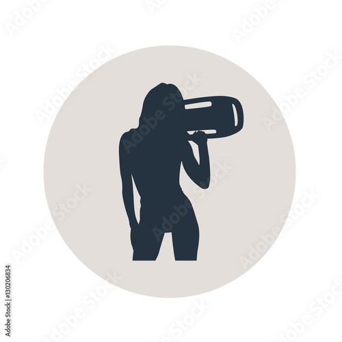 Icono plano silueta mujer vigilante playa en circulo gris
