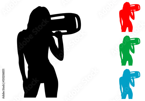 Icono plano silueta mujer vigilante playa varios colores