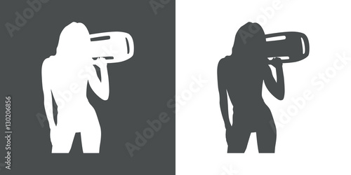 Icono plano silueta mujer vigilante playa gris y blanco