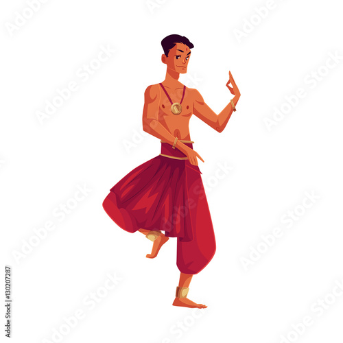 Indian male dancer in traditional harem pants, cartoon vector illustration isolated on white background. Traditional Indian male dancer wearing baggy pants and ankle brecelets, Bollywood performer