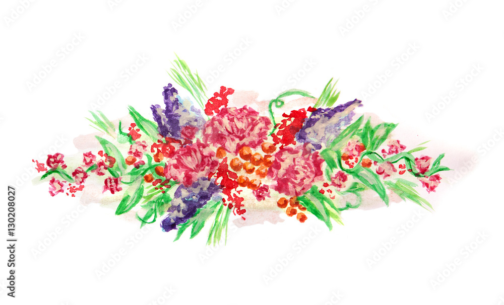 Watercolor painting design with flowers isolated on white Watercolor painting design with flowers isolated on white