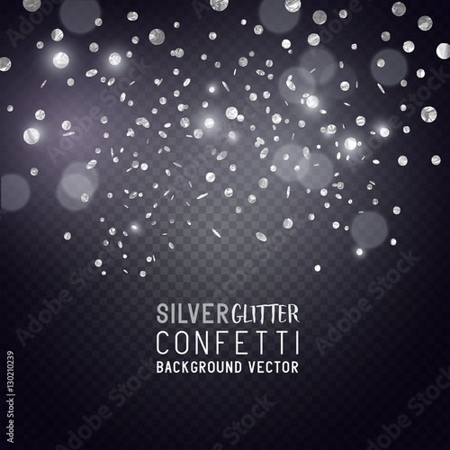 3D Fototapete Silber - Fototapete Luxury Celebrations background with falling pieces of metallic silver glitter and confetti, vector illustration.