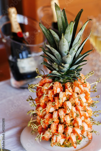 Deocrative ananas made of shrimps photo