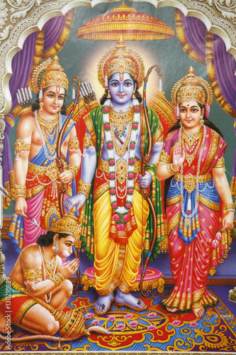 Picture of Hindu gods Laksman, Rama, Sita and Hanuman
