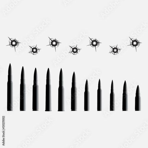icons of different caliber bullets, the bullet hole