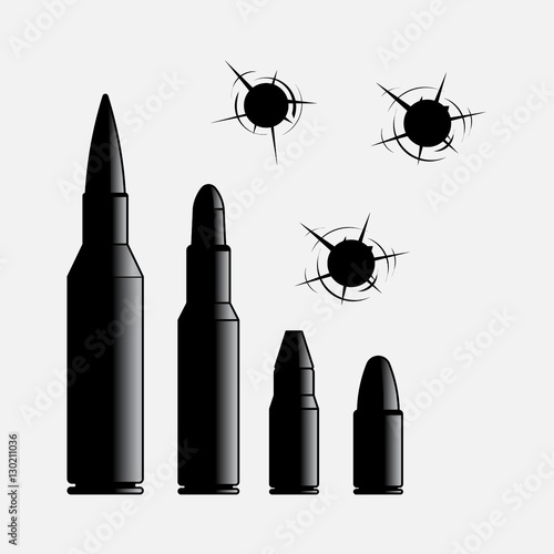 icons of different caliber bullets, the bullet hole