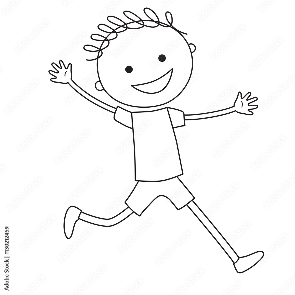 Running boy in black and white color Running boy in black and white color