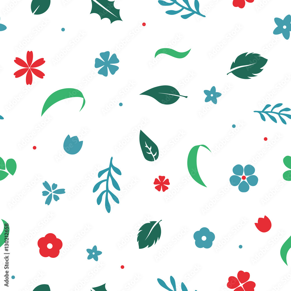Vector flat flowers, seamless floral pattern.