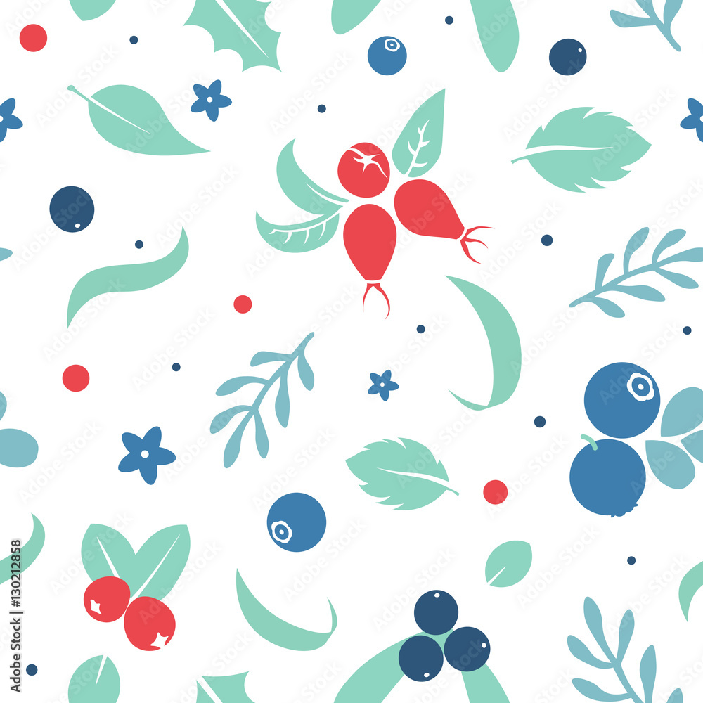 Vector flat flowers and berries, seamless creative pattern. Vector flat flowers and berries, seamless creative pattern.