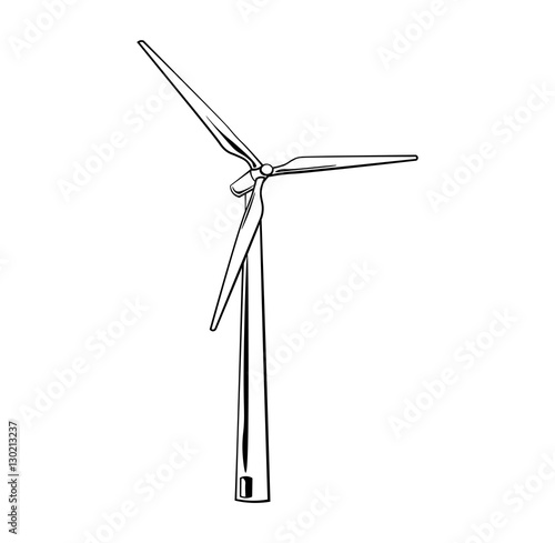 Wind turbine isolated on white background. Green energy, Vector