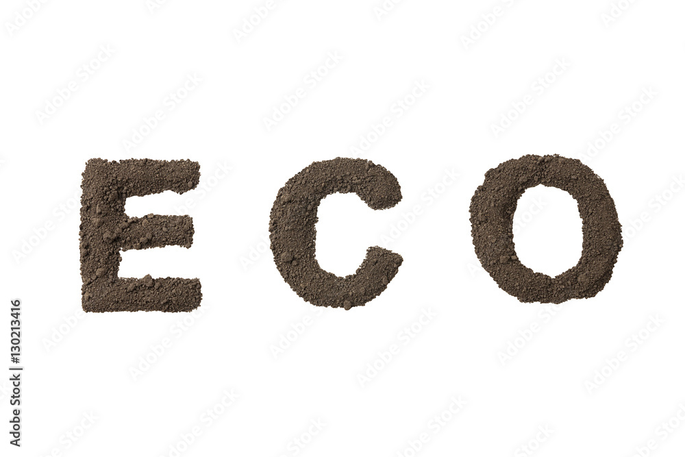 The word eco with the texture of the soil isolated on white background The word eco with the texture of the soil isolated on white background
