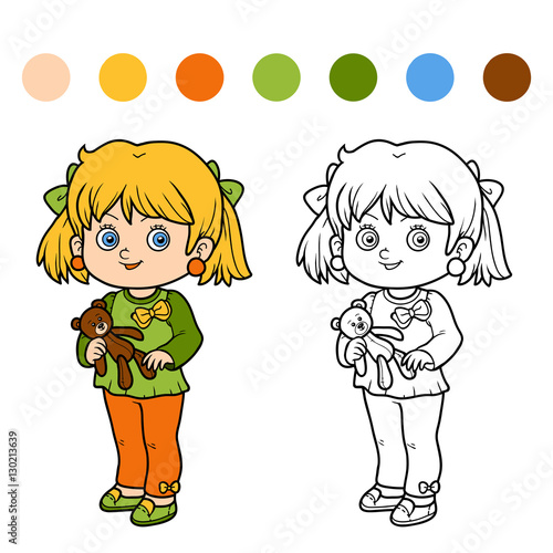 Coloring book, Girl with a teddy bear