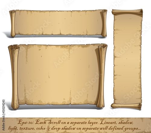 Three Cartoon Scrolls Standing Vertically.