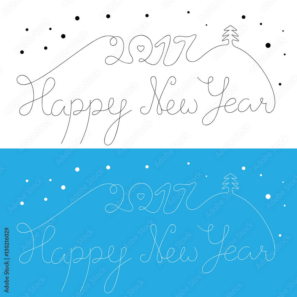 Happy New Year 2017 inscription. Thin hand drawn lettering with