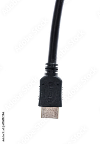 Black audio video HDMI computer cable isolated on white backgrou