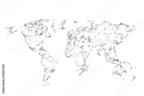 Abstract polygon connected world map. Isolated on white background 