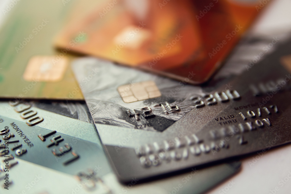 credit cards, close up view with selective focus credit cards, close up view with selective focus